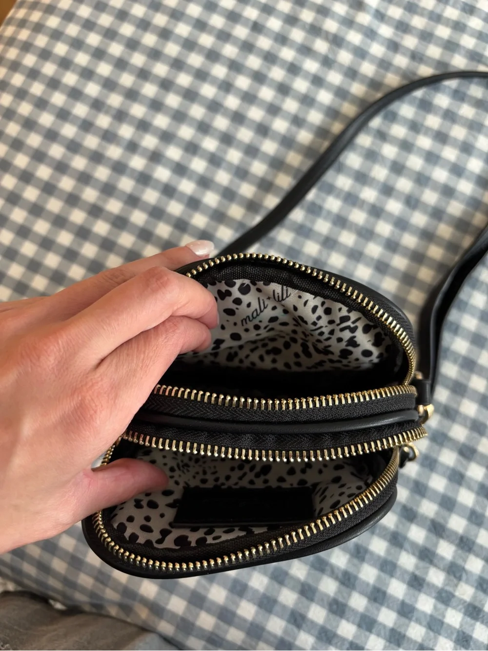 Black Woven Crossbody Bag with Gold Hardware